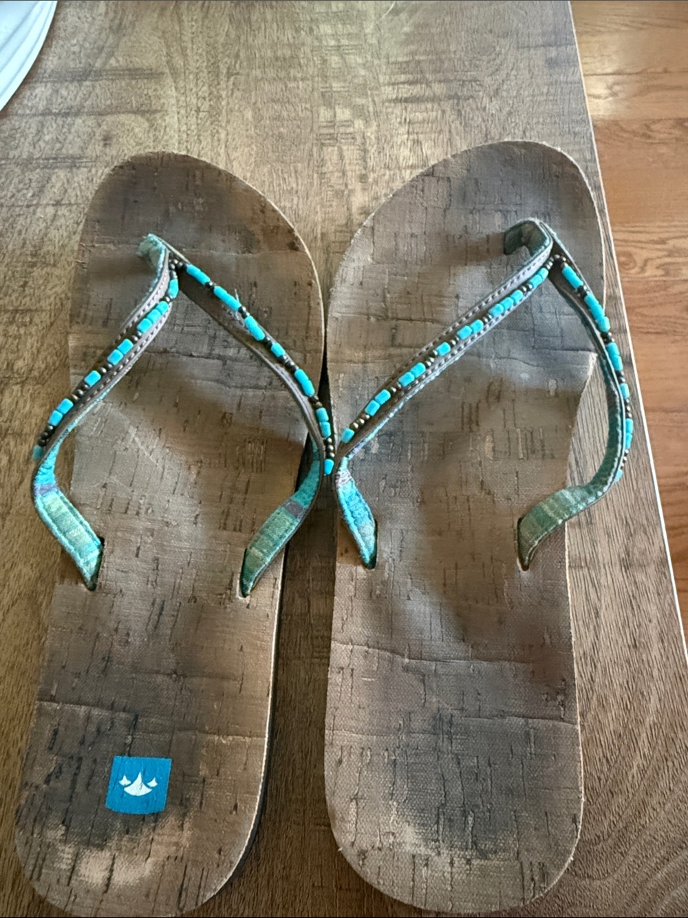 Turquoise Beaded Women's Flip Flops - Picture 3 of 6